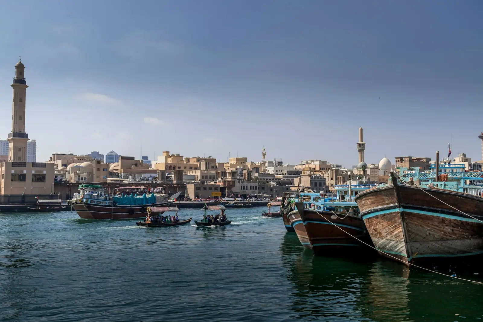 Traditional trading dhows moored on Dubai Creek